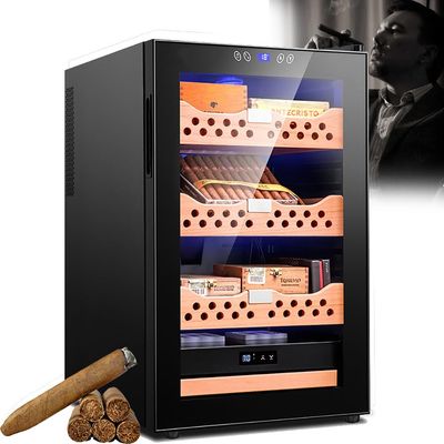 SATSAT Electric Cigar Humidor Cabinet, Spanish Cedar, 70 L, Temperature and Humidity Control, Built-In, Holds 400 Cigars, Tempered Glass Door, Black1