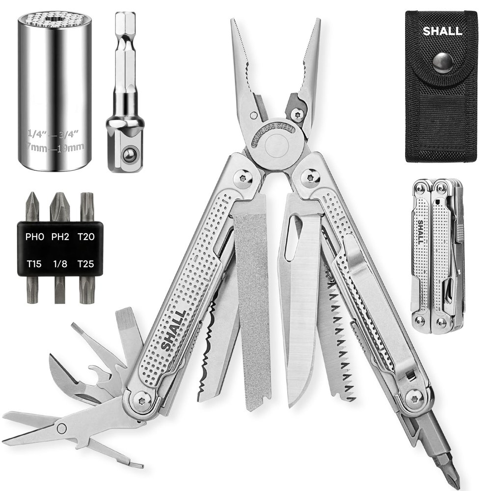 SHALL 18-in-1 Multitool Pliers with Screwdriver Bits and Universal Socket