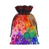 Drawstring Gift Bag, Rainbow Flowers Patchwork Jute, Artistic Fabric view 1
