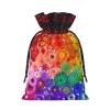 Drawstring Gift Bag, Rainbow Flowers Patchwork Jute, Artistic Fabric view 2