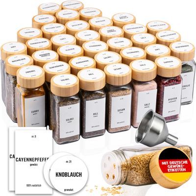 Deco haus Square Airtight Spice Jars (36 x 120 ml) with 280 Spice Labels