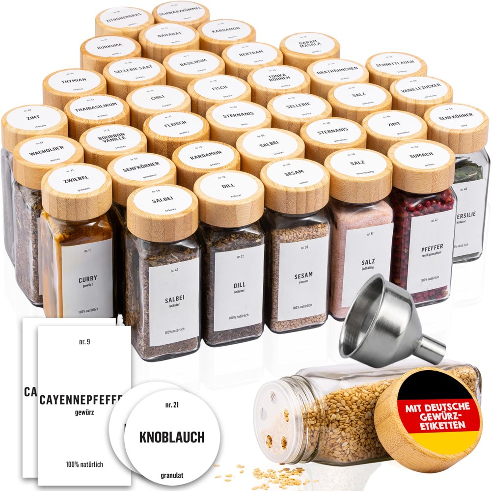 Deco haus Square Airtight Spice Jars (36 x 120 ml) with 280 Spice Labels