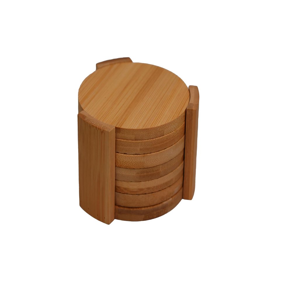 hausleben 12-Piece Round Coaster Set | 11.5 x 11.5 x 7 cm | Natural Bamboo | Eco-Friendly | Table Decor | 2 x 6 Coasters
