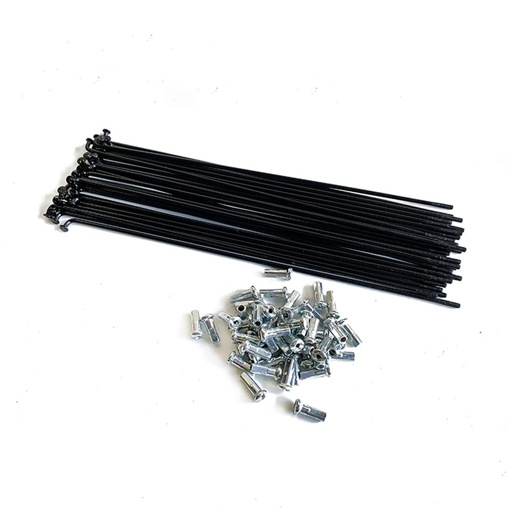 KTKEET 13G E-Bike Spokes, 2.3 mm Hardened Steel, 65–305 mm, Black/Silver, J-Bend with Nipples