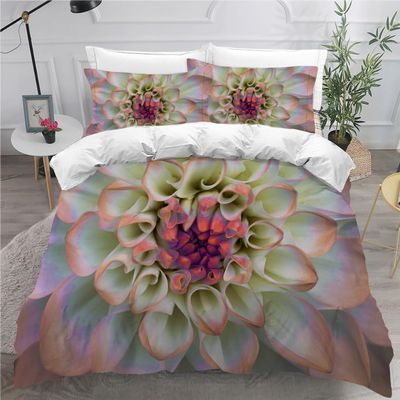 AASIRA Chrysanthemum 3D Print Bedding Set, 155 x 220 cm Duvet Cover with Zipper and 2 Pillowcases, 100% Microfiber