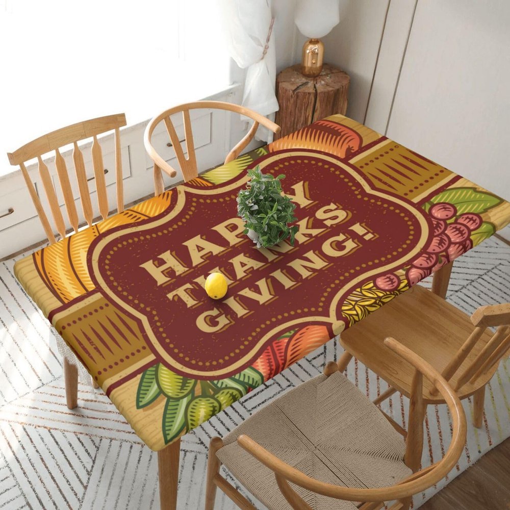 ROOZEE Happy Thanksgiving Printed Rectangular Tablecloth, 152 cm, Polyester, Waterproof