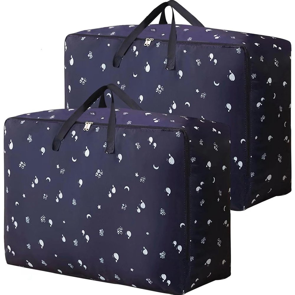 2-Pack 105L Large Moving Bags, Oxford Fabric Storage Bags with Zippers, Blue
