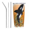 EgoMed 20 oz Stainless Steel Insulated Travel Tumbler, Orca Whale Orange Doodle Splash view 1