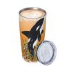 EgoMed 20 oz Stainless Steel Insulated Travel Tumbler, Orca Whale Orange Doodle Splash view 2
