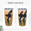 EgoMed 20 oz Stainless Steel Insulated Travel Tumbler, Orca Whale Orange Doodle Splash view 3