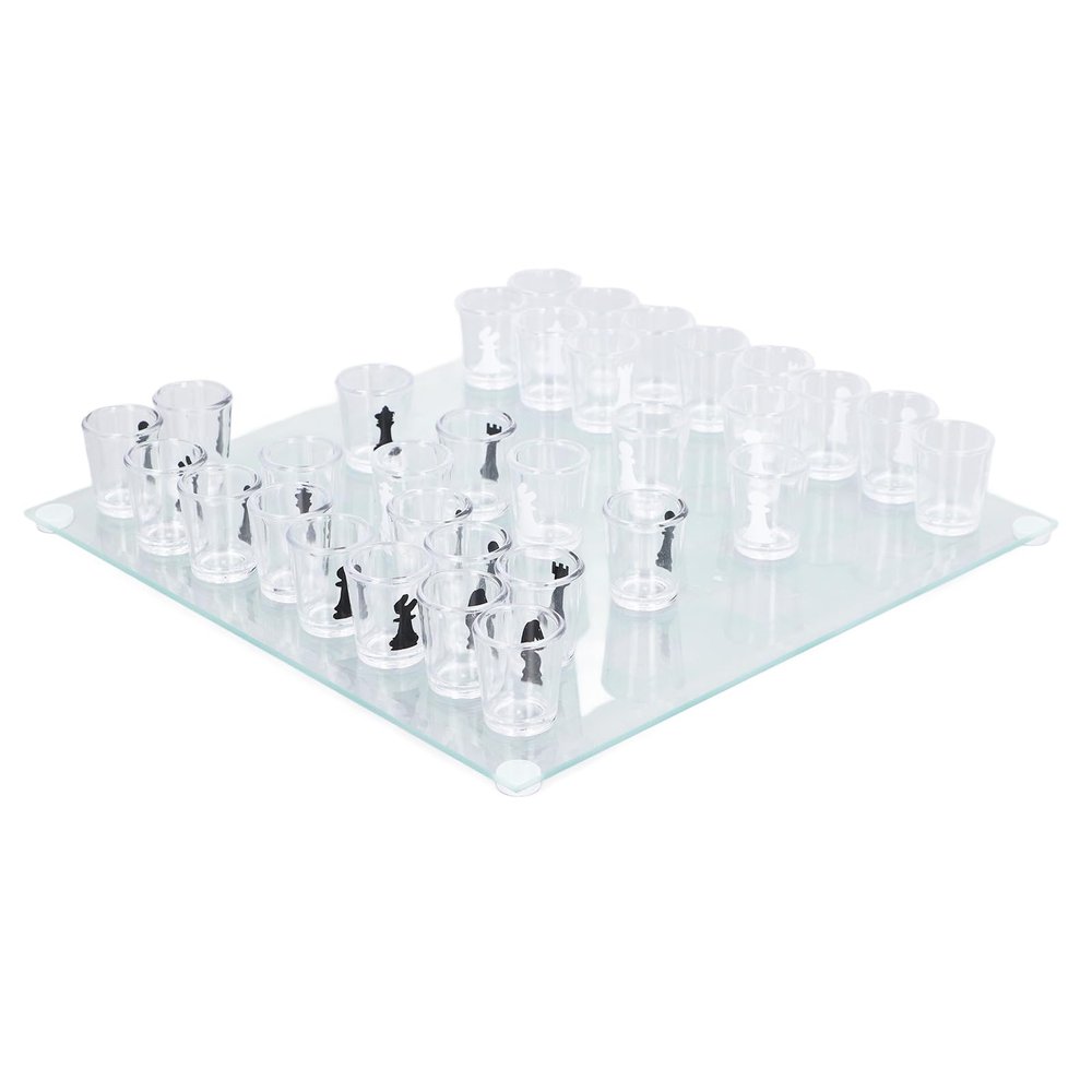 Keenso Shot Glass Chess Game, Drinking Game Set with Glass Board