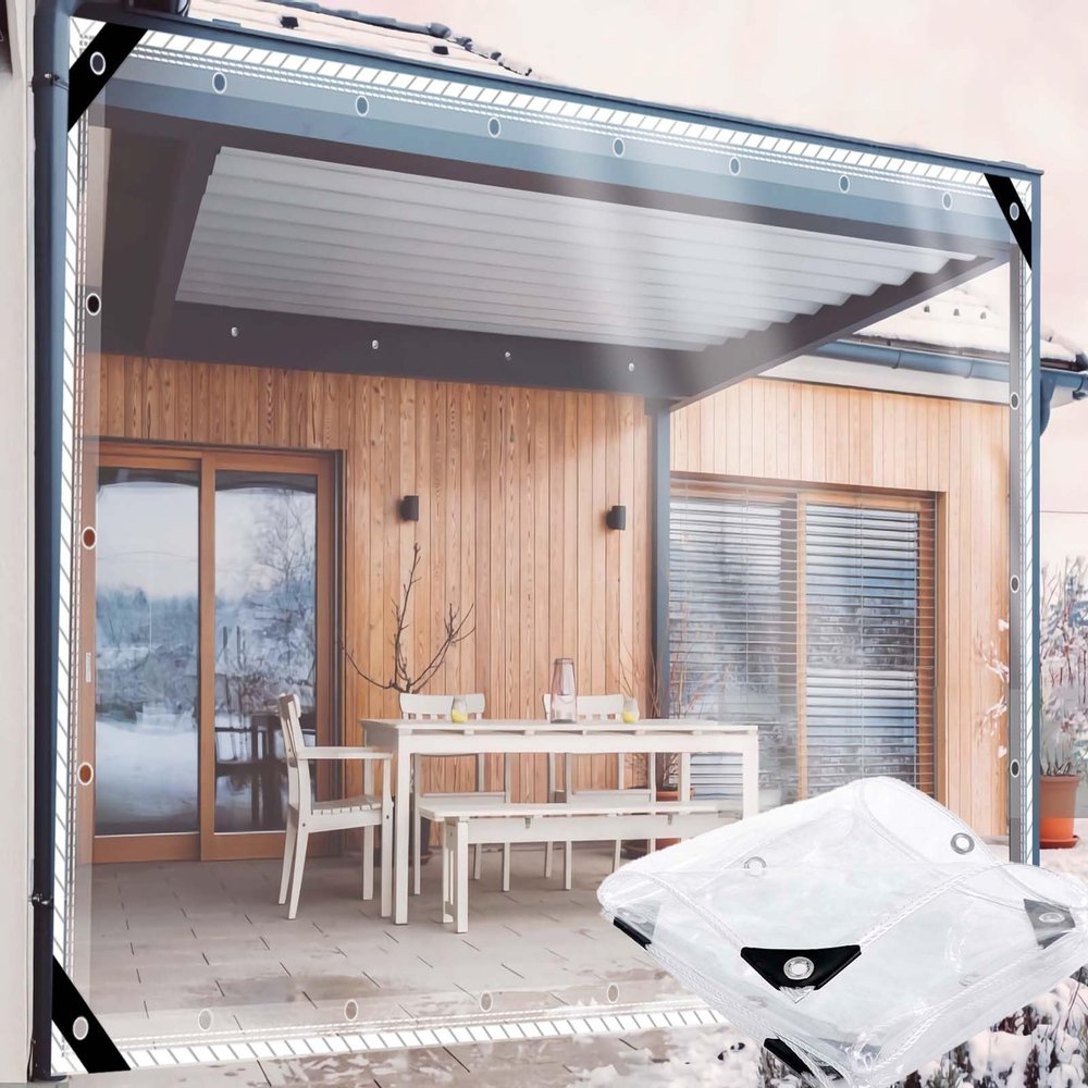 ZHJSHOU Transparent Tarp with Grommets, 3.8 x 4.8 m, Rain Protection for Pergolas