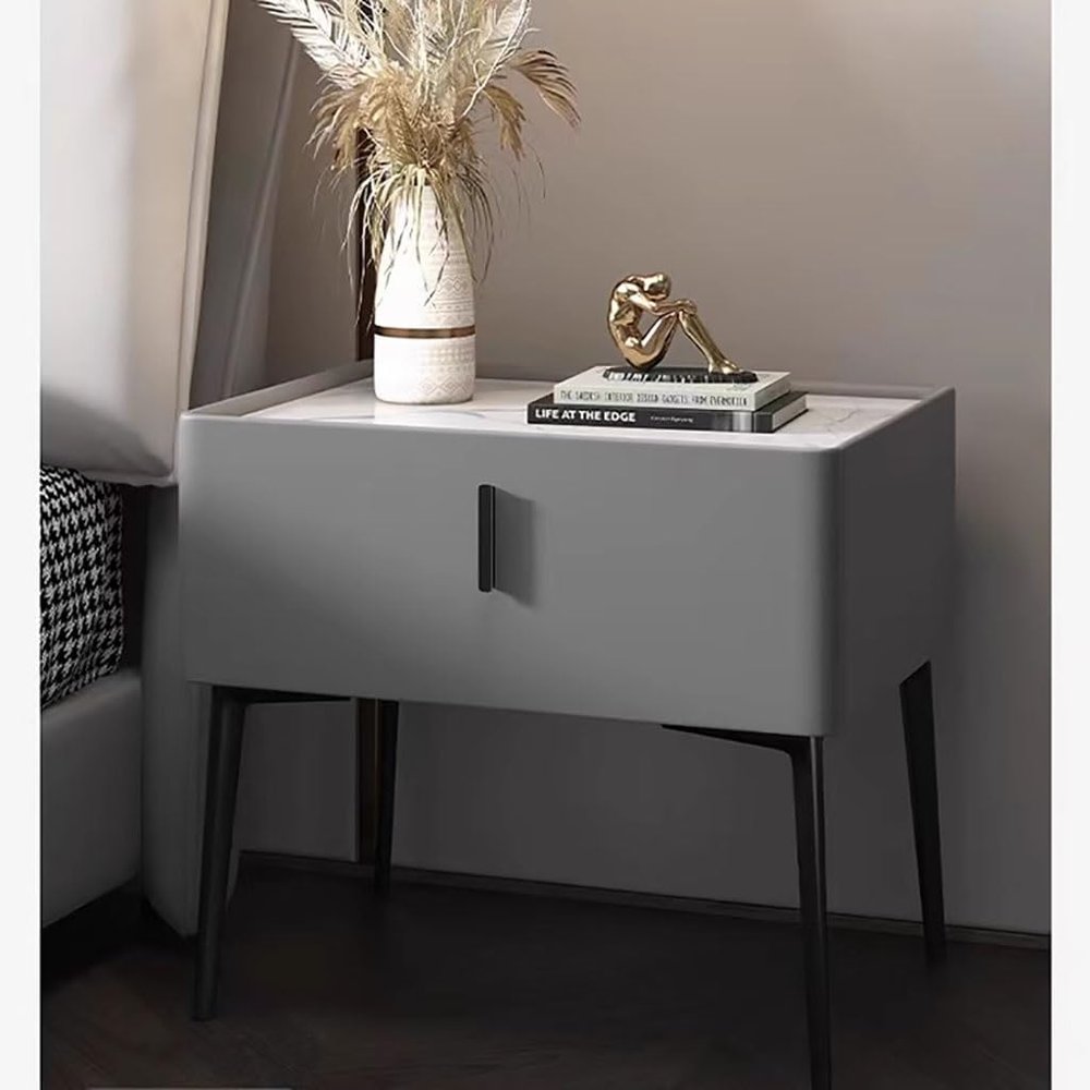 KEJIAWU Minimalist Nightstand with 1 Drawer, Dark Gray, 50 cm