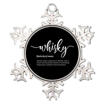 Whisky Nomen Definition Snowflake Ornament, Round Christmas Tree Decoration, Black & White Typography Keepsake Gift