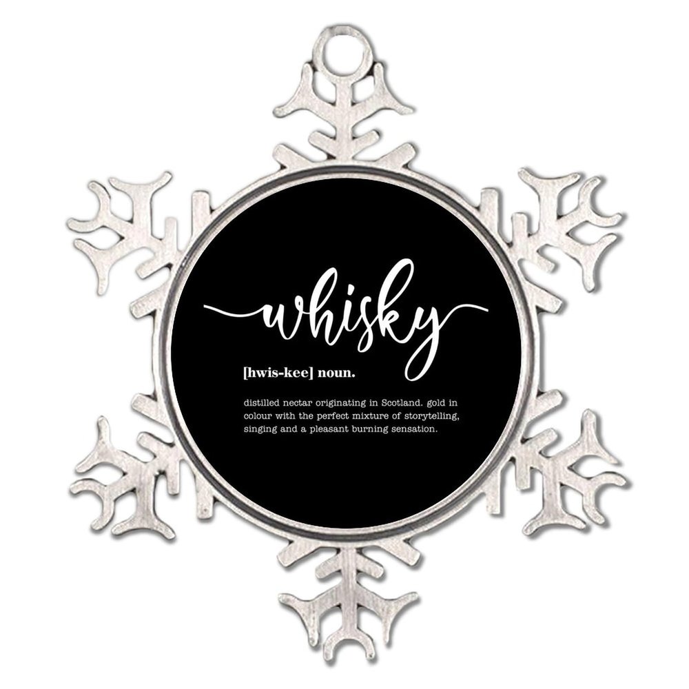 Whisky Nomen Definition Snowflake Ornament, Round Christmas Tree Decoration, Black & White Typography Keepsake Gift