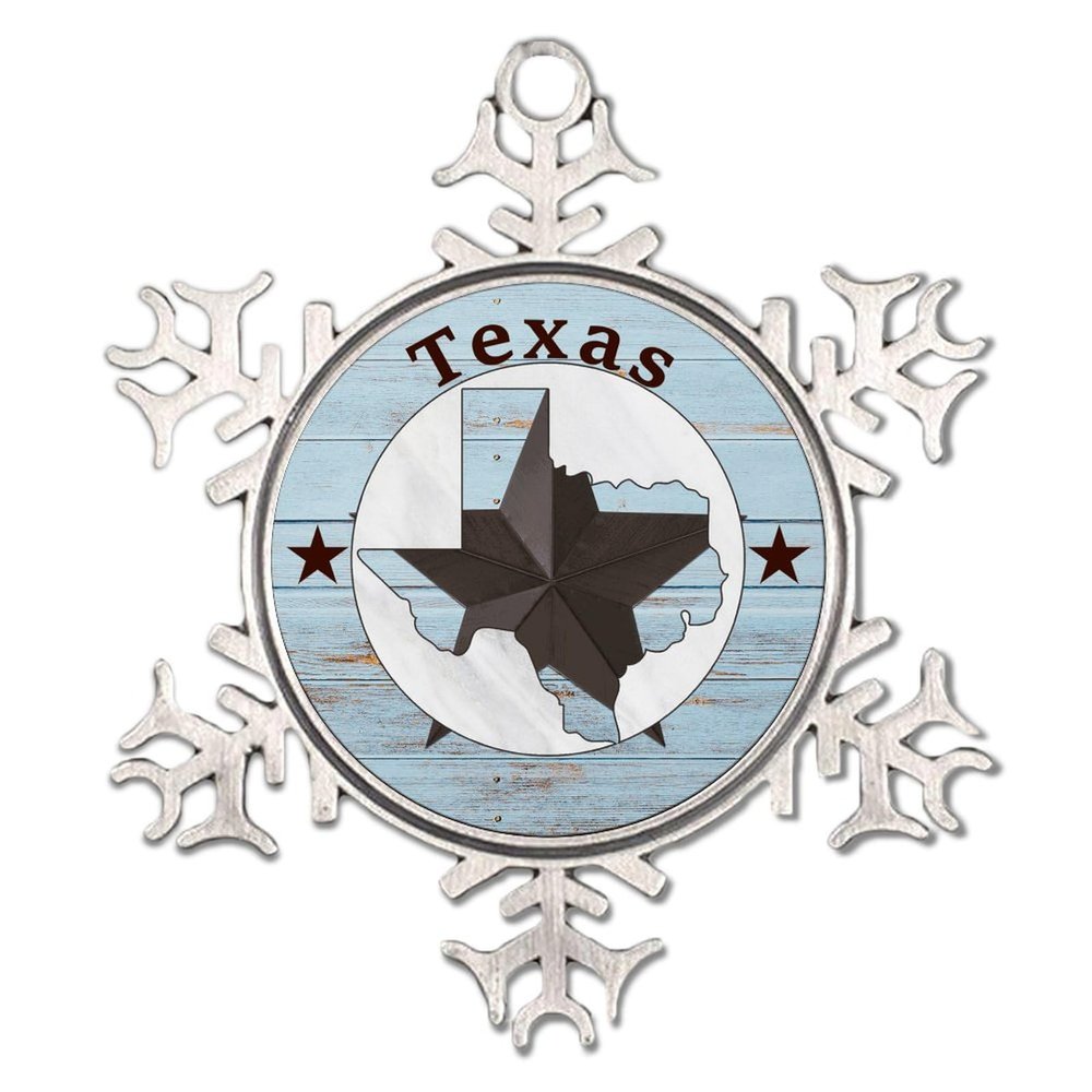 Texas Lone' Star Home Map Snowflake Ornaments, Round Christmas Tree Ornament, American Texas Gifts, Woodgrain Rustic Keepsake, Texas Proud Born State Collectible Gift for Festive Holidays Home Decor