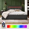 KUAKE Upholstered Bed 140 x 200 cm with LED Headboard and 2 Drawers, Adjustable Headboard, Linen, Gray, Mattress Not Included view 3