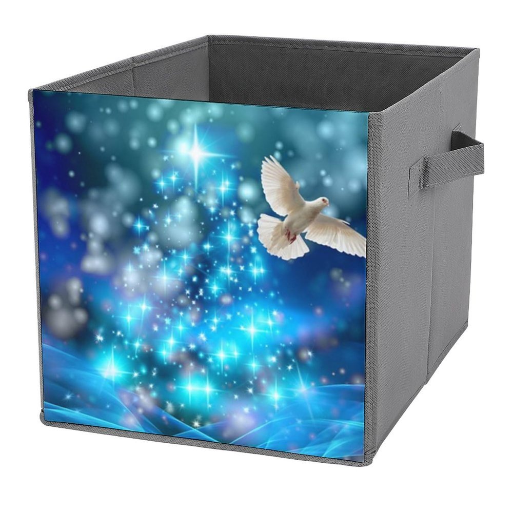 FWJZDSP Blue Sparkles Dove Storage Cube, Foldable Fabric Organizer with Handles