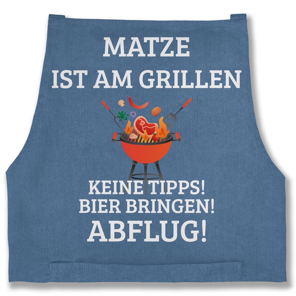 Grill Apron “Grilling with Name” – 85 x 69 cm, Denim Blue