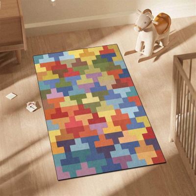 PUIOKA Crystal Velvet Rug for Bedroom, Soft Home Decor with Geometric Pattern
