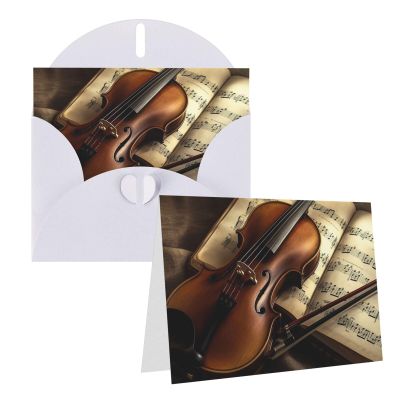 NONHAI “Thinking of You” Greeting Card with Envelope, Violin and Book Design, Blank Note Card for All Occasions