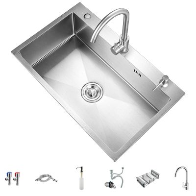 Silver 304 Stainless Steel Kitchen Sink, Workstation Sink with Drain and Drainpipe, 31.5 x 17.7 in