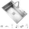 Silver 304 Stainless Steel Kitchen Sink, Workstation Sink with Drain and Drainpipe, 31.5 x 17.7 in view 1