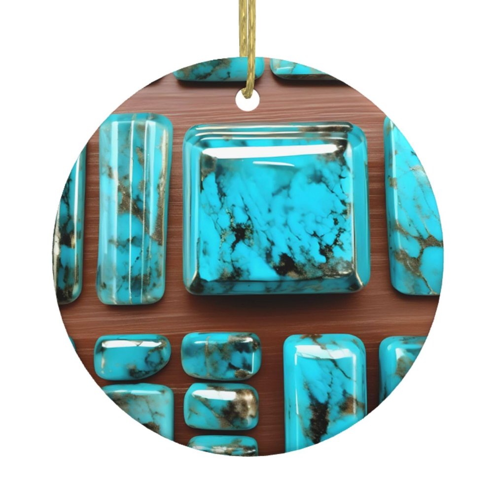 Bright Aqua Blue Turquoise Premium Christmas Ceramic Ornament - Elegant Round Pendant for Holiday Decorations
