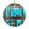 Bright Aqua Blue Turquoise Premium Christmas Ceramic Ornament - Elegant Round Pendant for Holiday Decorations view 1