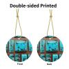 Bright Aqua Blue Turquoise Premium Christmas Ceramic Ornament - Elegant Round Pendant for Holiday Decorations view 3