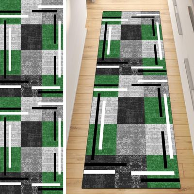 QQrunner Non-Slip Hallway Runner Rug, Patchwork, 100 x 900 cm, Gray/Green