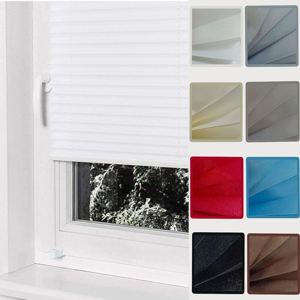 Pleated Blind Without Drilling, Klemmfix, 85 x 130 cm, White