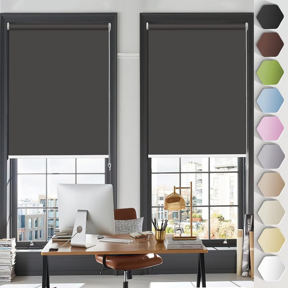 No-Drill Clip-On Roller Blind 80 x 130 cm, Black