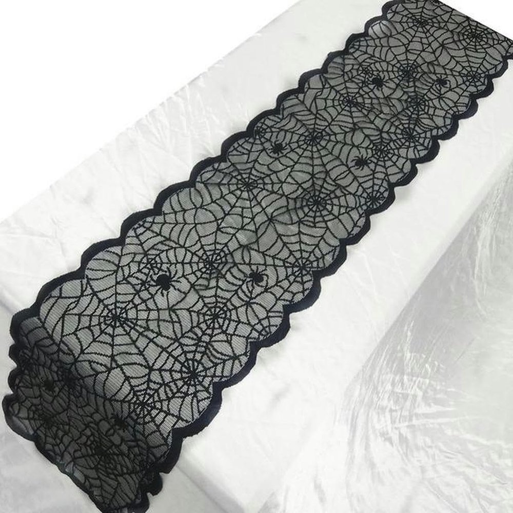 birnn Party Decoration, 183 x 33 cm, Halloween Lace Spiderweb Table Runner, Black