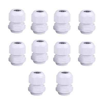 10-Piece Nylon Rotary Joint Fixed-Lock Head Connectors, PG7/PG9/PG11/PG13.5/PG16/PG21, White