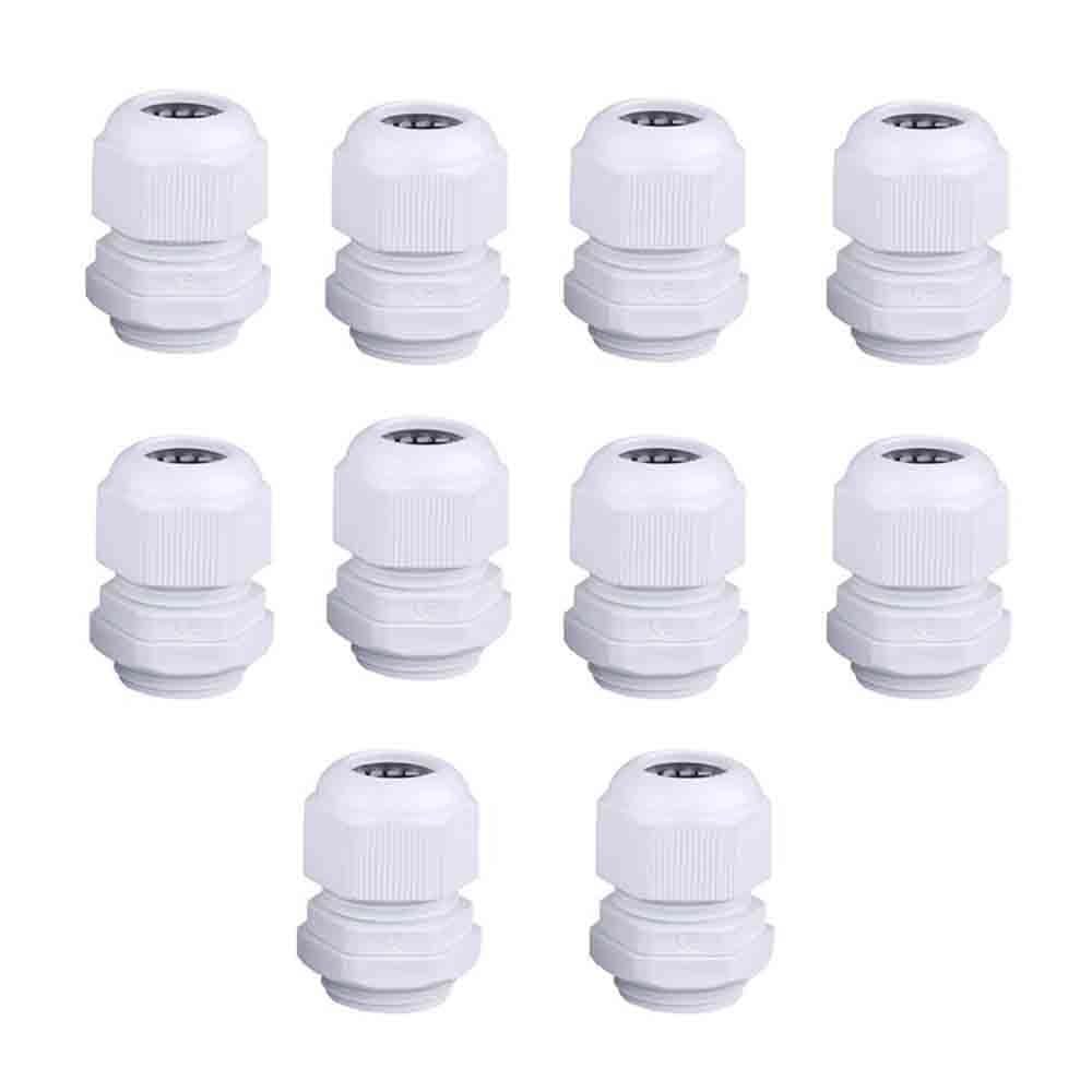 10-Piece Nylon Rotary Joint Fixed-Lock Head Connectors, PG7/PG9/PG11/PG13.5/PG16/PG21, White