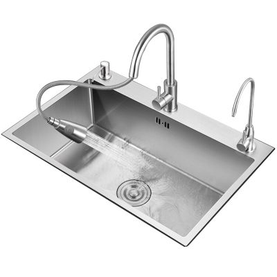 Single-Bowl 304 Stainless Steel Kitchen Sink with Pull-Down Faucet