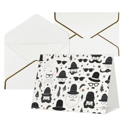 NONHAI Blank Greeting Cards with Envelopes, Beard-and-Hat Black-and-White Pattern