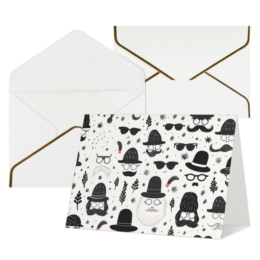 NONHAI Blank Greeting Cards with Envelopes, Beard-and-Hat Black-and-White Pattern