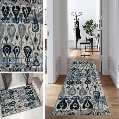 Mogetal Boho Runner Rug, Vintage Abstract, Non-Slip, Washable, 70 x 450 cm