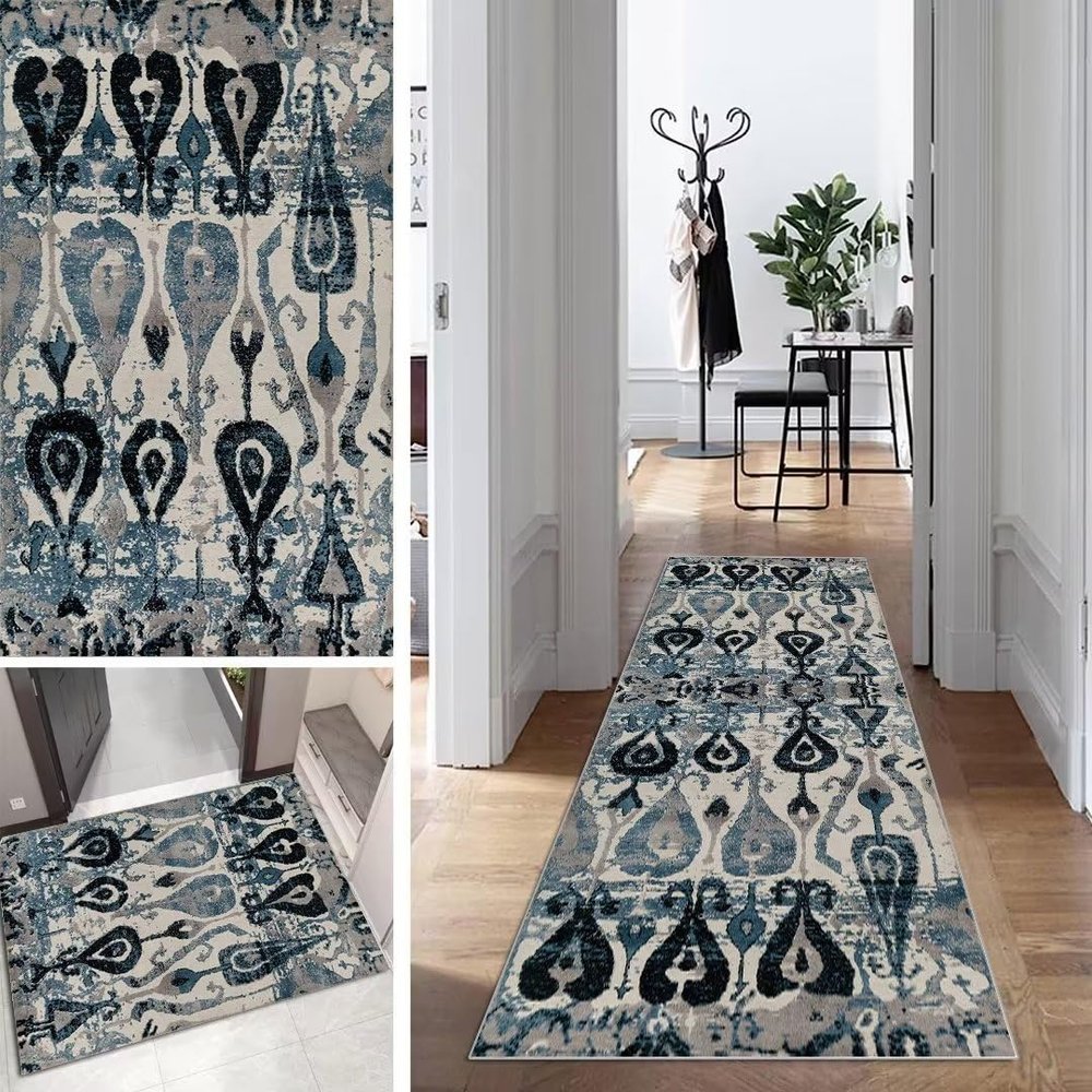 Mogetal Boho Runner Rug, Vintage Abstract, Non-Slip, Washable, 70 x 450 cm