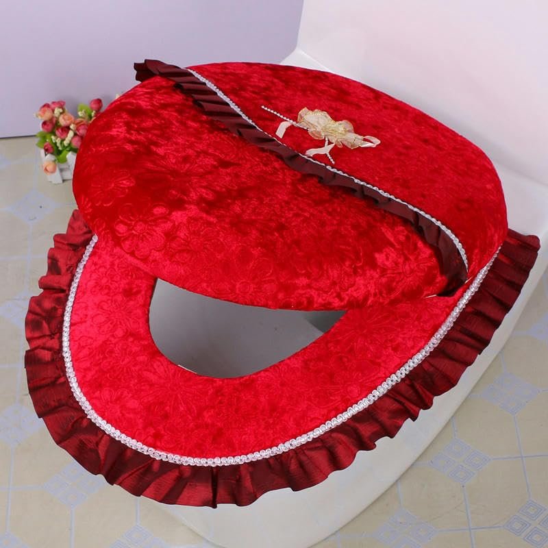 NANZU 2-Piece Blue/Green Diamond Velvet Toilet Seat Cover Set