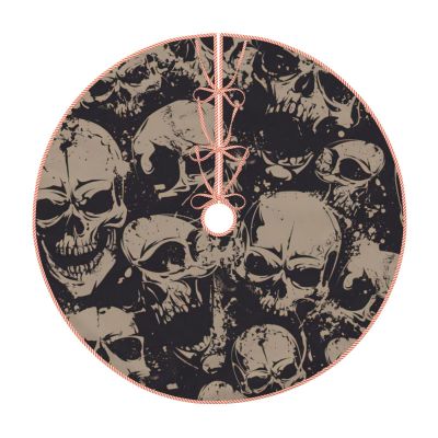 Cool Retro Christmas Tree Skirt with Skull Graphics and Jute Trim