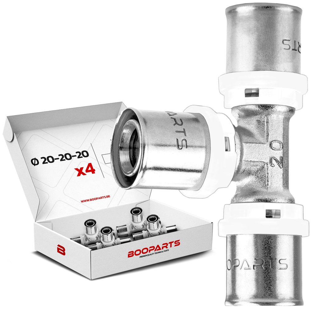 BOOPARTS 4-Pack 20×20×20 mm Press-Fit Tee for Multilayer Composite Pipe