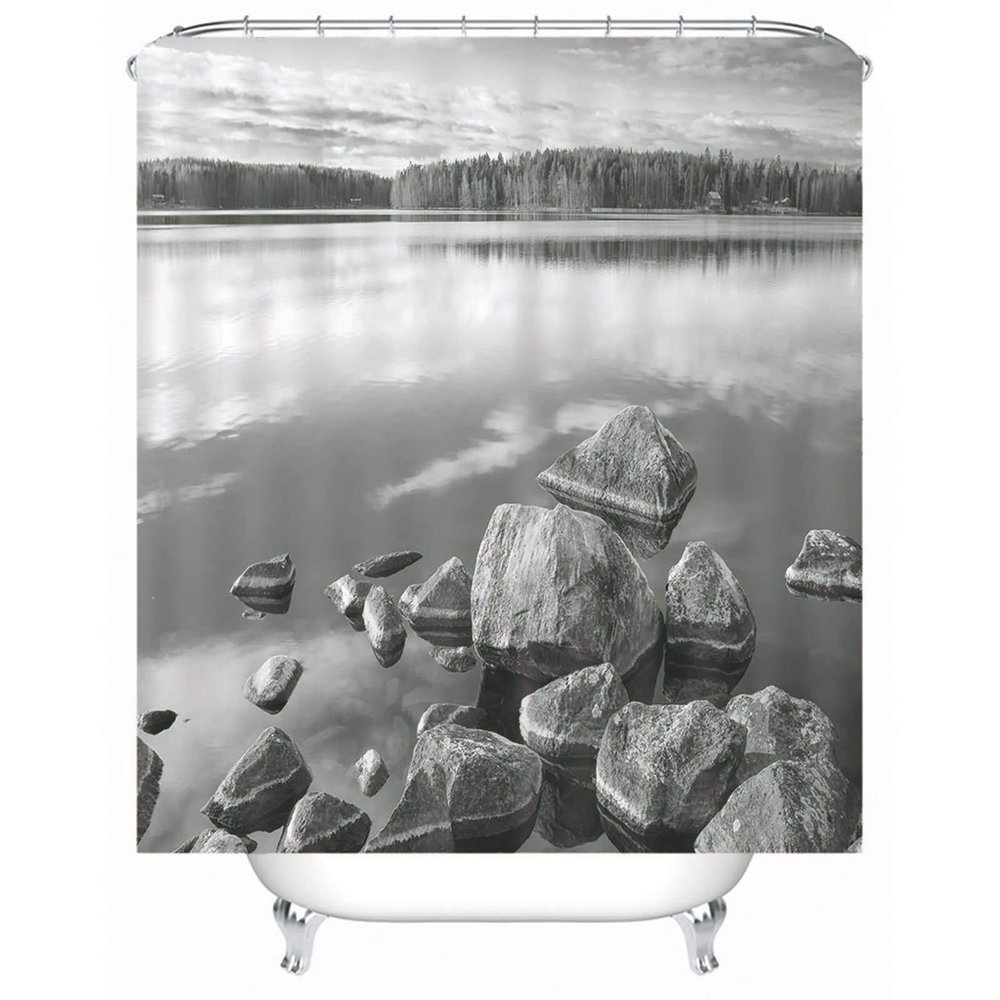 Homxi Dark Gray Sea Stones and Trees Shower Curtain, 90 x 180 cm