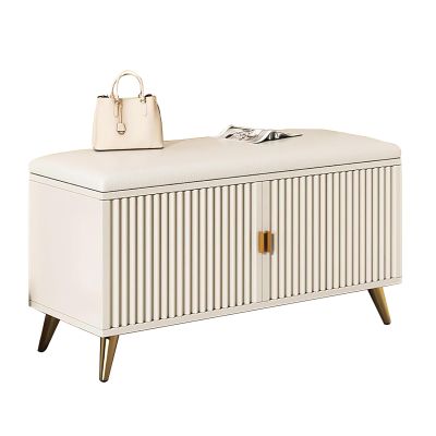 MNBVH Shoe Bench with Metal and Wood Shoe Rack, 90 x 30 x 50 cm, Color B