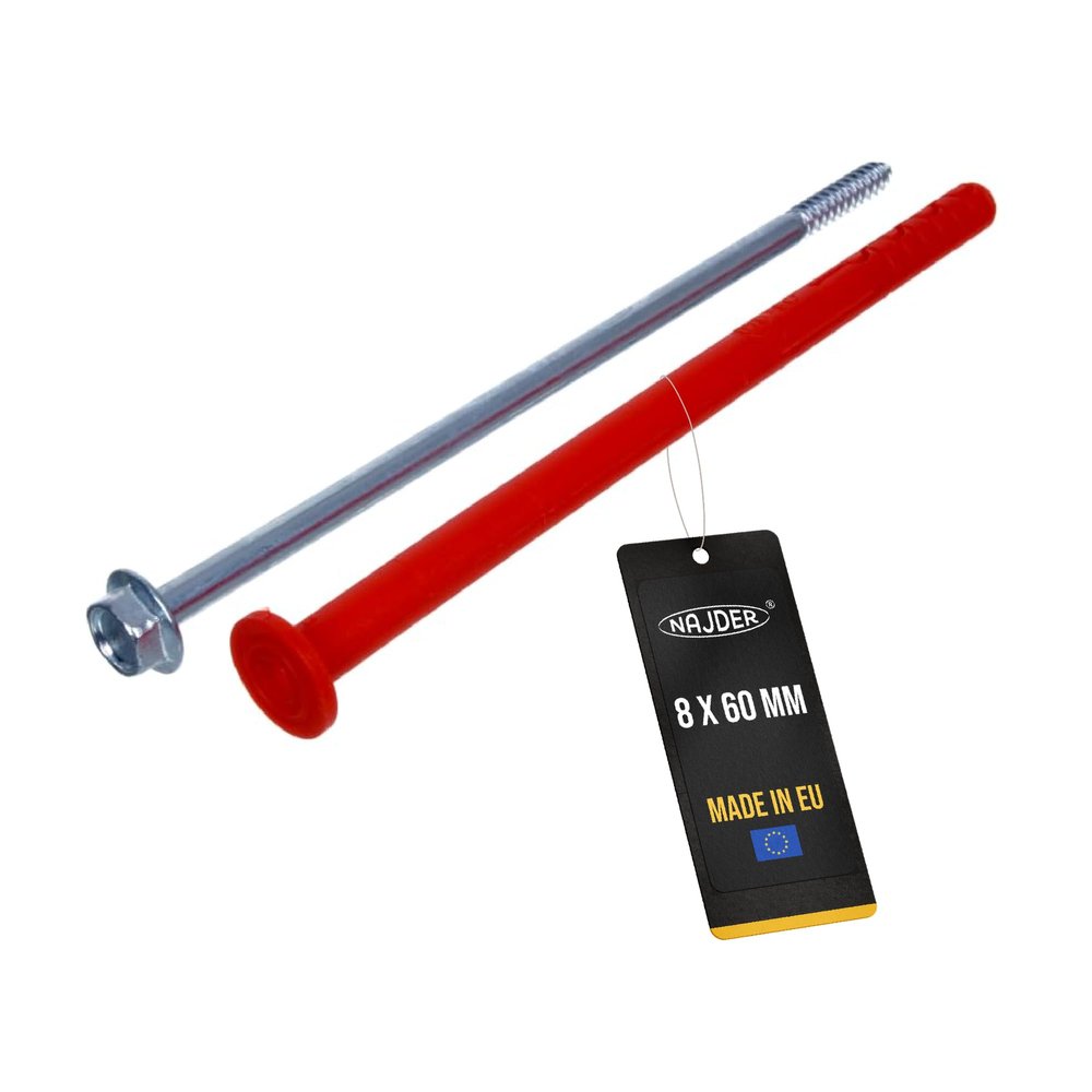 NAJDER Expansion Anchor with Hex Bolt SW13/T40, Galvanized 8 x 60 mm (10 pcs), for Solid Walls and Aerated Concrete