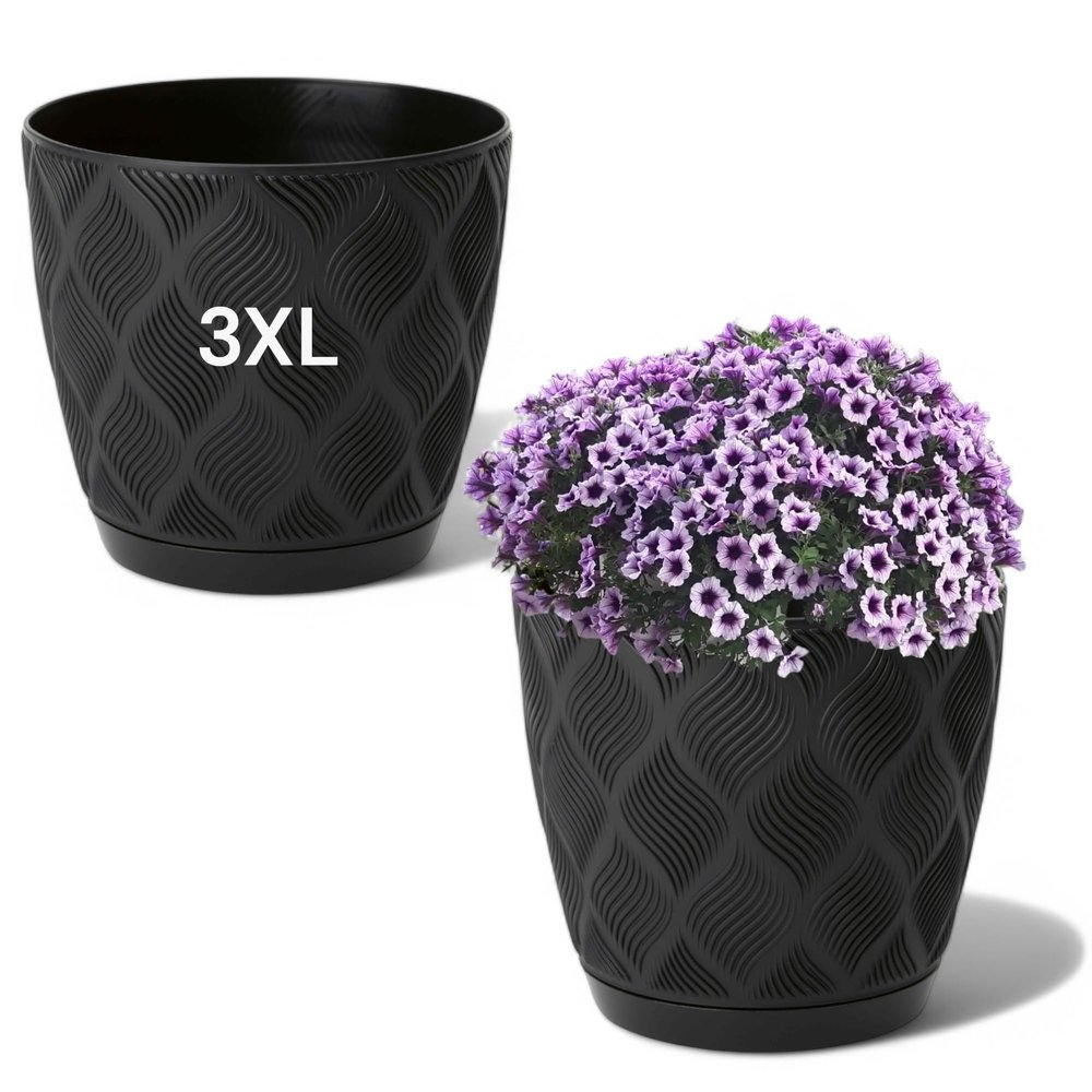 MELTOM ECO Recycled Decorative Planter with Saucer, Black, 3XL, 27 cm