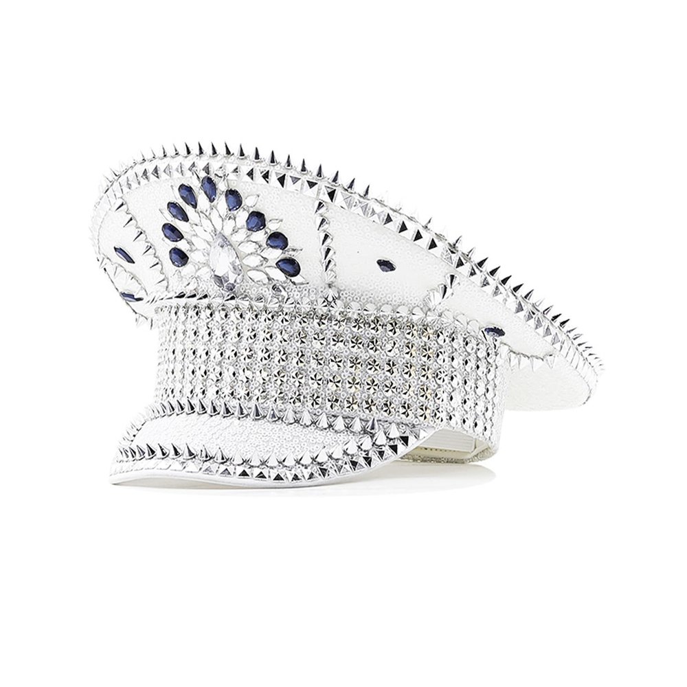 BLESSUME Sequin Captain Hat, Sparkly Steampunk Military Cap for Women, Silver 4