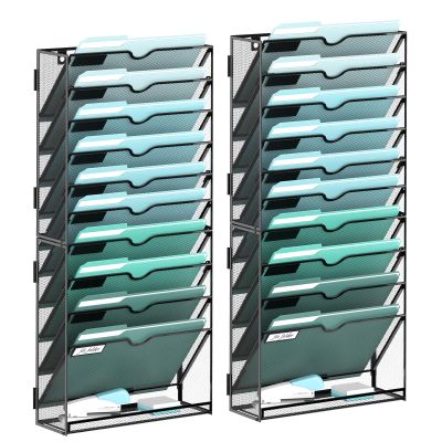 SUPEASY 11-Tier Wall File Organizer, Hanging File Holder for Papers, Folders and Magazines, Wall Organizer for Clipboards, Assembly Required, Black, 2-Pack